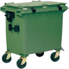 Plastic 660l waste container, flat, green lid